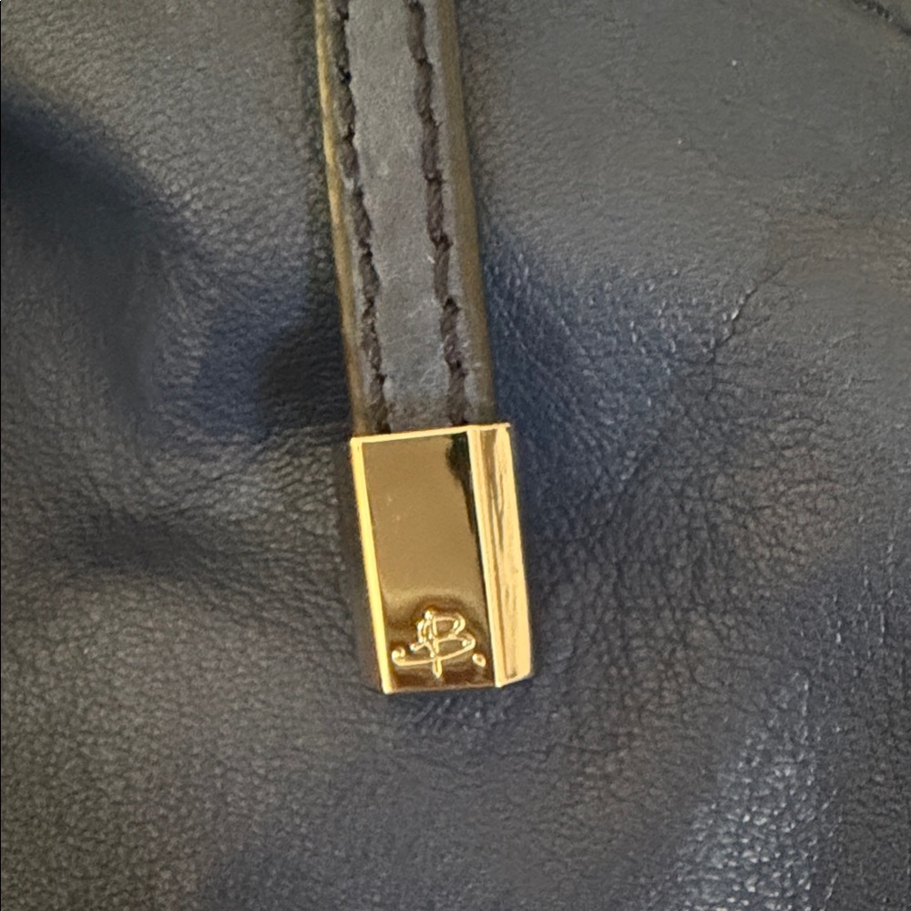 Navy Blue and Black Leather Hobo Handbag - Picture 2 of 6